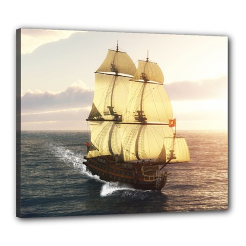 French Warship Canvas 24  X 20  (framed) by gatterwe