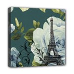 Blue roses vintage Paris Eiffel Tower floral fashion decor Mini Canvas 8  x 8  (Framed)