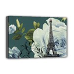 Blue roses vintage Paris Eiffel Tower floral fashion decor Deluxe Canvas 18  x 12  (Framed)