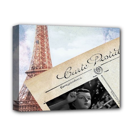 French Postcard Vintage Paris Eiffel Tower Deluxe Canvas 14  X 11  (framed)