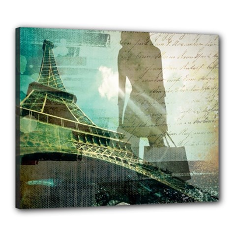 Modern Shopaholic Girl  Paris Eiffel Tower Art  Canvas 24  X 20  (framed)