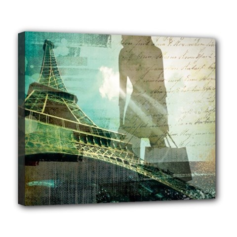 Modern Shopaholic Girl  Paris Eiffel Tower Art  Deluxe Canvas 24  X 20  (framed)