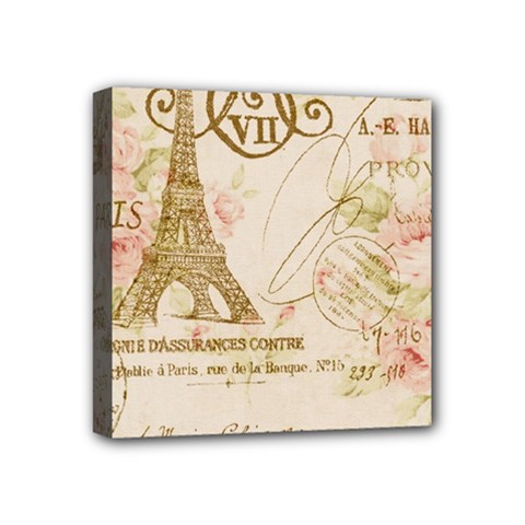 Floral Eiffel Tower Vintage French Paris Art Mini Canvas 4  X 4  (framed)