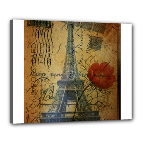 Vintage Stamps Postage Poppy Flower Floral Eiffel Tower Vintage Paris Canvas 20  X 16  (framed)