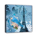 Girly Blue Bird Vintage Damask Floral Paris Eiffel Tower Mini Canvas 6  x 6  (Framed)