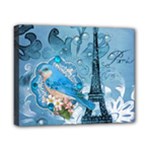 Girly Blue Bird Vintage Damask Floral Paris Eiffel Tower Canvas 10  x 8  (Framed)