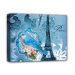 Girly Blue Bird Vintage Damask Floral Paris Eiffel Tower Deluxe Canvas 14  x 11  (Framed)