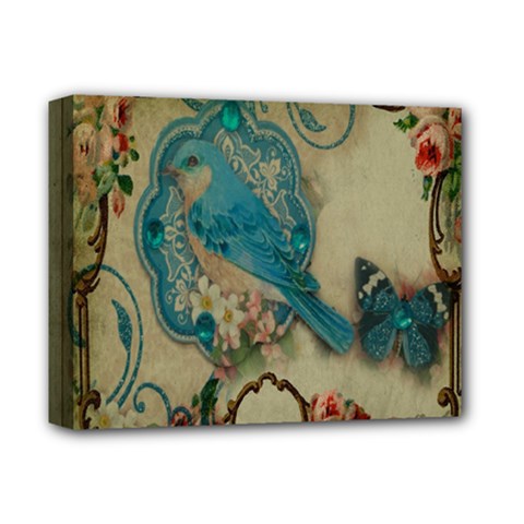 Victorian Girly Blue Bird Vintage Damask Floral Paris Eiffel Tower Deluxe Canvas 14  X 11  (framed) by chicelegantboutique