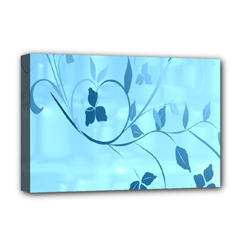 Floral Blue Deluxe Canvas 18  X 12  (framed) by uniquedesignsbycassie