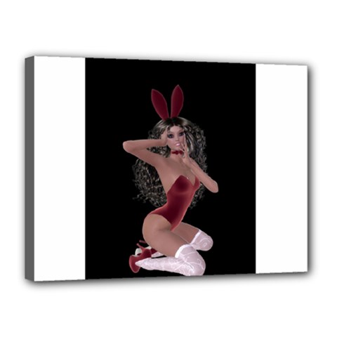 Miss Bunny In Red Lingerie Canvas 16  X 12  (framed) by goldenjackal