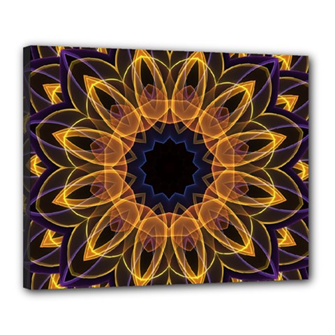 Yellow Purple Lotus Mandala Canvas 20  X 16  (framed) by Zandiepants