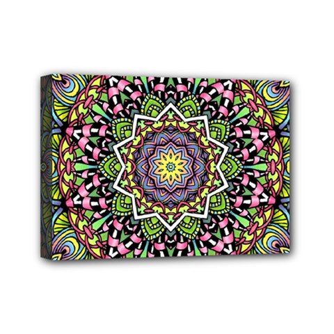 Psychedelic Leaves Mandala Mini Canvas 7  X 5  (framed) by Zandiepants