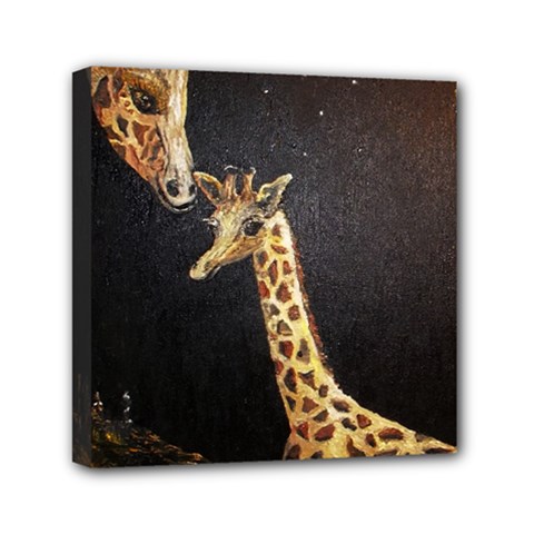 Baby Giraffe And Mom Under The Moon Mini Canvas 6  X 6  (framed) by rokinronda