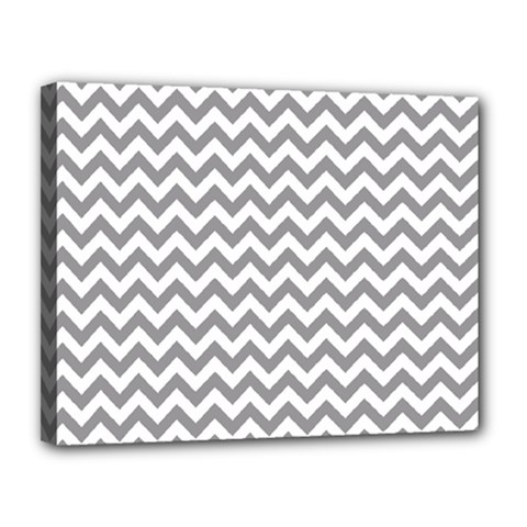 Grey And White Zigzag Canvas 14  X 11  (framed) by Zandiepants