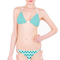 Turquoise And White Zigzag Pattern Bikini by Zandiepants