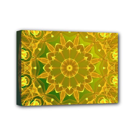 Yellow Green Abstract Wheel Of Fire Mini Canvas 7  X 5  (framed)