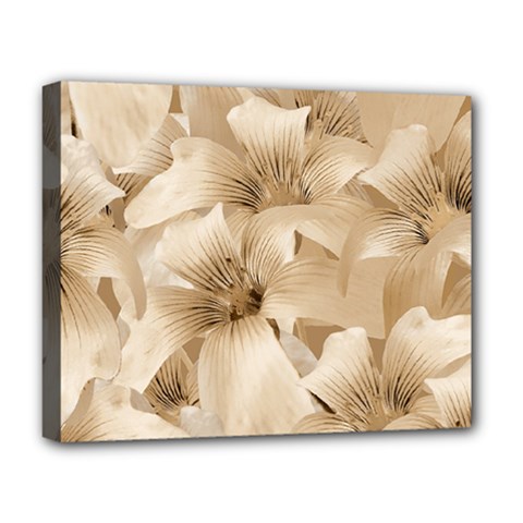 Elegant Floral Pattern In Light Beige Tones Deluxe Canvas 20  X 16  (framed) by dflcprints
