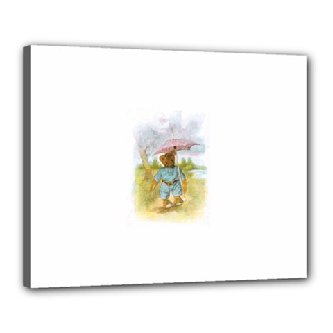 Vintage Drawing: Teddy Bear In The Rain Canvas 20  X 16  (framed) by MotherGoose