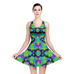 Multicolored Floral Print Geometric Modern Pattern Reversible Skater Dress