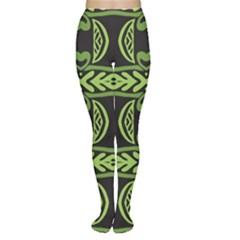 Green Shapes On A Black Background Pattern Tights by LalyLauraFLM