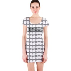 Gray And White Leaf Pattern Short Sleeve Bodycon Dress