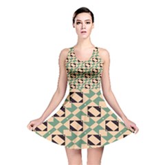 Brown Green Rectangles Pattern Reversible Skater Dress by LalyLauraFLM
