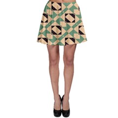 Brown Green Rectangles Pattern Skater Skirt by LalyLauraFLM