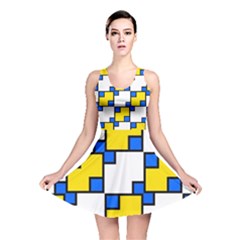 Yellow And Blue Squares Pattern  Reversible Skater Dress by LalyLauraFLM