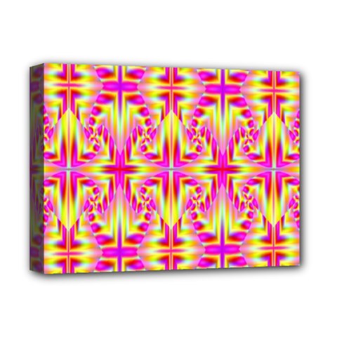 Pink And Yellow Rave Pattern Deluxe Canvas 16  X 12  (framed)  by KirstenStar