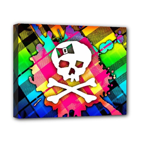 Rainbow Plaid Skull Canvas 10  X 8  (framed) by ArtistRoseanneJones