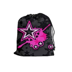 Pink Star Graphic Drawstring Pouch (large) by ArtistRoseanneJones