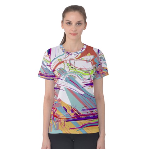 Bezier Splatters | Curved Splines Combine Carefully To Form This Colorful Chaotic Concept  Women s Cotton Tee by FNCYCO