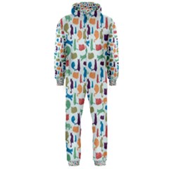 Blue Colorful Cats Silhouettes Pattern Hooded Jumpsuit (men) 