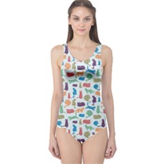 Blue Colorful Cats Silhouettes Pattern Women s One Piece Swimsuits by Contest580383