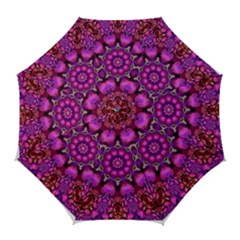 Pink Fractal Kaleidoscope  Golf Umbrellas by KirstenStar