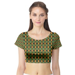 Green Yellow Rhombus Pattern Short Sleeve Crop Top by LalyLauraFLM