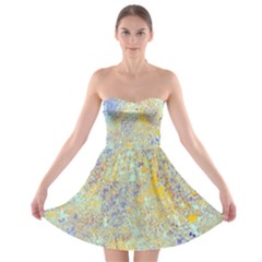 Abstract Earth Tones With Blue  Strapless Bra Top Dress