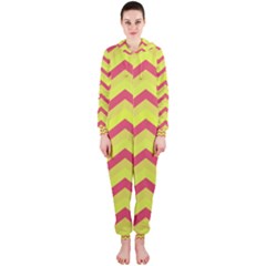 Chevron Yellow Pink Hooded Jumpsuit (ladies)  by ImpressiveMoments