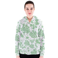 Floral Wallpaper Green Women s Zipper Hoodies by ImpressiveMoments