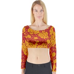 Floral Wallpaper Hot Red Long Sleeve Crop Top by ImpressiveMoments