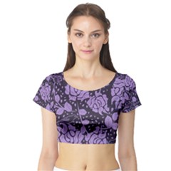 Floral Wallpaper Purple Short Sleeve Crop Top by ImpressiveMoments