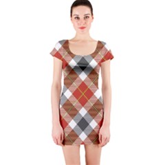 Smart Plaid Warm Colors Short Sleeve Bodycon Dresses by ImpressiveMoments
