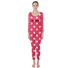 Hot Pink Polka Dots Long Sleeve Catsuit by GardenOfOphir