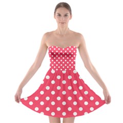 Hot Pink Polka Dots Strapless Bra Top Dress by GardenOfOphir