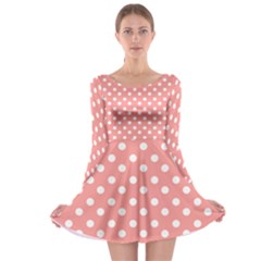 Coral And White Polka Dots Long Sleeve Skater Dress by GardenOfOphir