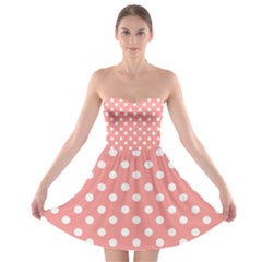 Coral And White Polka Dots Strapless Bra Top Dress by GardenOfOphir