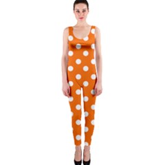 Orange And White Polka Dots Onepiece Catsuits by GardenOfOphir
