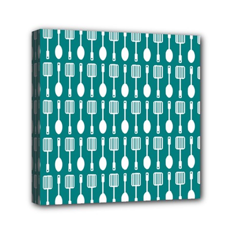 Teal And White Spatula Spoon Pattern Mini Canvas 6  X 6  by GardenOfOphir