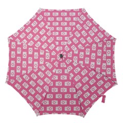 Pink Modern Chic Vector Camera Illustration Pattern Hook Handle Umbrellas (small) by GardenOfOphir