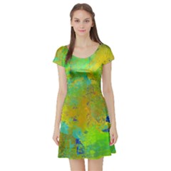Abstract In Blue, Green, Copper, And Gold Short Sleeve Skater Dresses by digitaldivadesigns